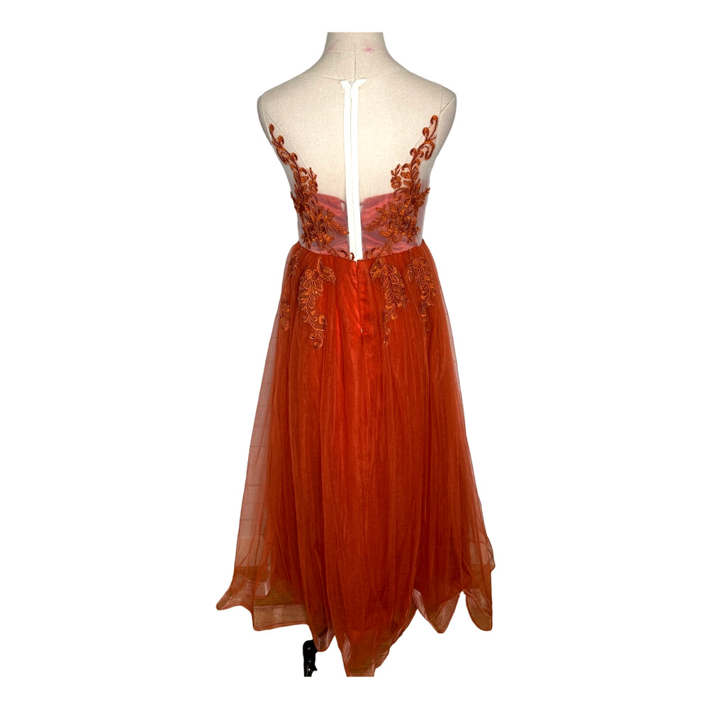Vintage 1950s Embroidered Tulle Ballgown Couture Prom Dress Orange MINT Size 4 - Picture 5 of 15